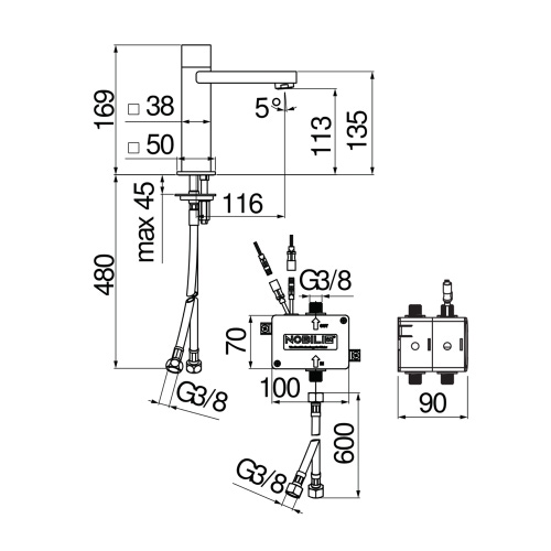 Immagine di Nobili LOOP miscelatore lavabo H.17 cm a infrarossi, senza scarico, finitura cromo IRLP90118/3CR