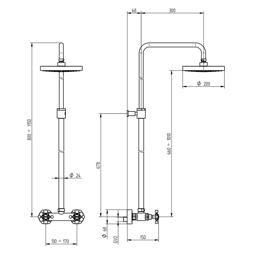 Immagine di Bellosta BRUSIN+ gruppo doccia esterno, con stelo regolabile, miscelatore termostatico e soffione orientabile Ø 20 cm, finitura cromo 01-5709/4