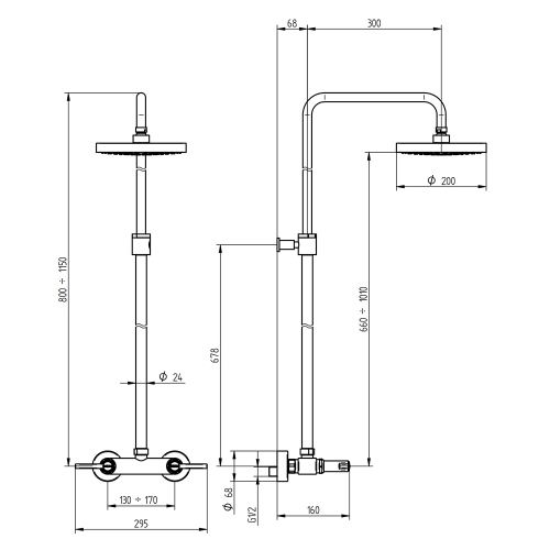 Immagine di Bellosta BRUSIN- gruppo doccia esterno, con stelo regolabile, miscelatore termostatico e soffione orientabile Ø 20 cm, finitura cromo 01-5709/4L