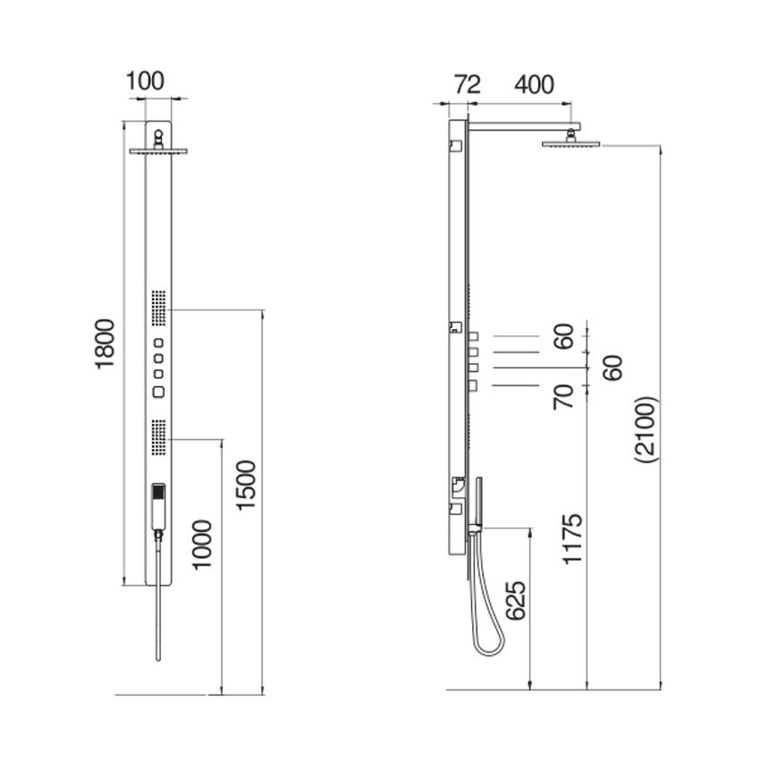 Immagine di Nobili LOOP colonna doccia con termostatico a incasso multifunzione, soffione quadrato 22 cm, doccetta, supporto doccetta e flessibile 150 cm, finitura cromo LP90000/50CR