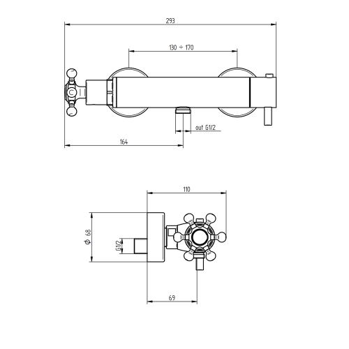 Immagine di Bellosta BRUSIN+ miscelatore termostatico per doccia, esterno, senza set doccia, finitura cromo 01-5711/1A