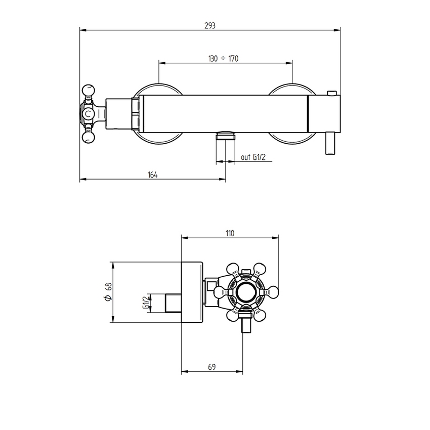 Immagine di Bellosta BRUSIN+ miscelatore termostatico per doccia, esterno, senza set doccia, finitura cromo 01-5711/1A