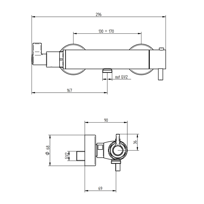 Immagine di Bellosta BRUSIN- miscelatore termostatico per doccia, esterno, senza set doccia, finitura cromo 01-5711/1AL