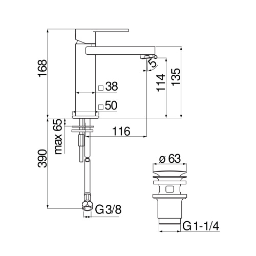 Immagine di Nobili LOOP miscelatore lavabo H.17 cm, con scarico 1 1/4” push, finitura cromo LP90118/3CR
