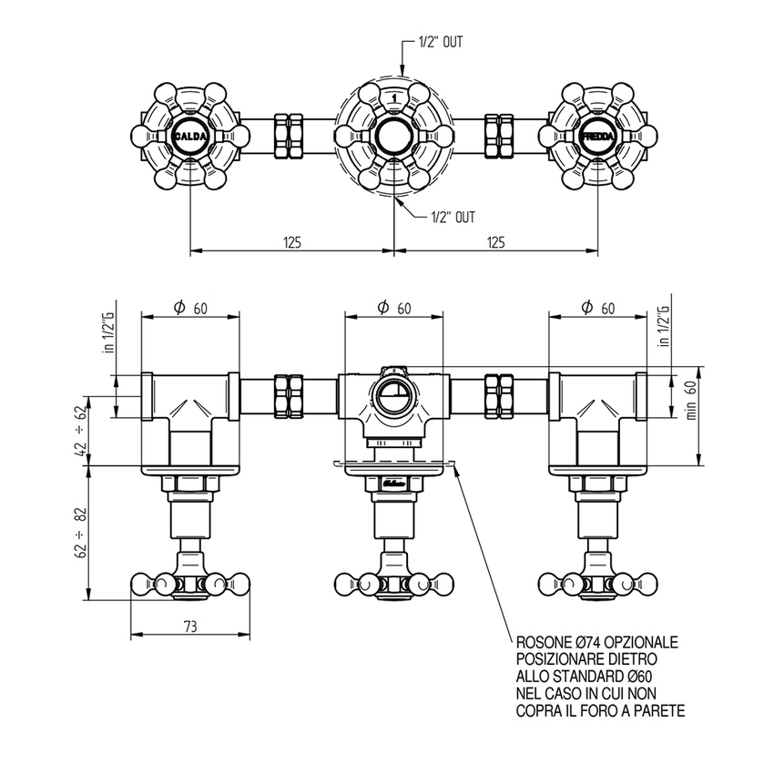 Immagine di Bellosta BRUSIN+ gruppo incasso con deviatore, 2 uscite, finitura cromo 01-5700/3/E