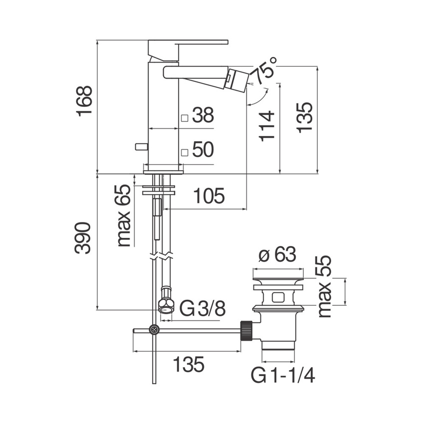 Immagine di Nobili LOOP miscelarore monocomando bidet, con scarico, finitura cromo LP90119/1CR