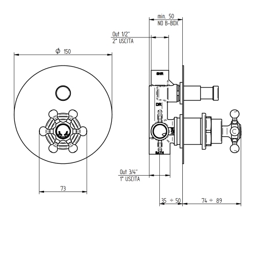 Immagine di Bellosta BRUSIN+ miscelatore a incasso con deviatore, 2 uscite, piastra tonda, senza corpo incasso, finitura cromo 01-5700/M/E