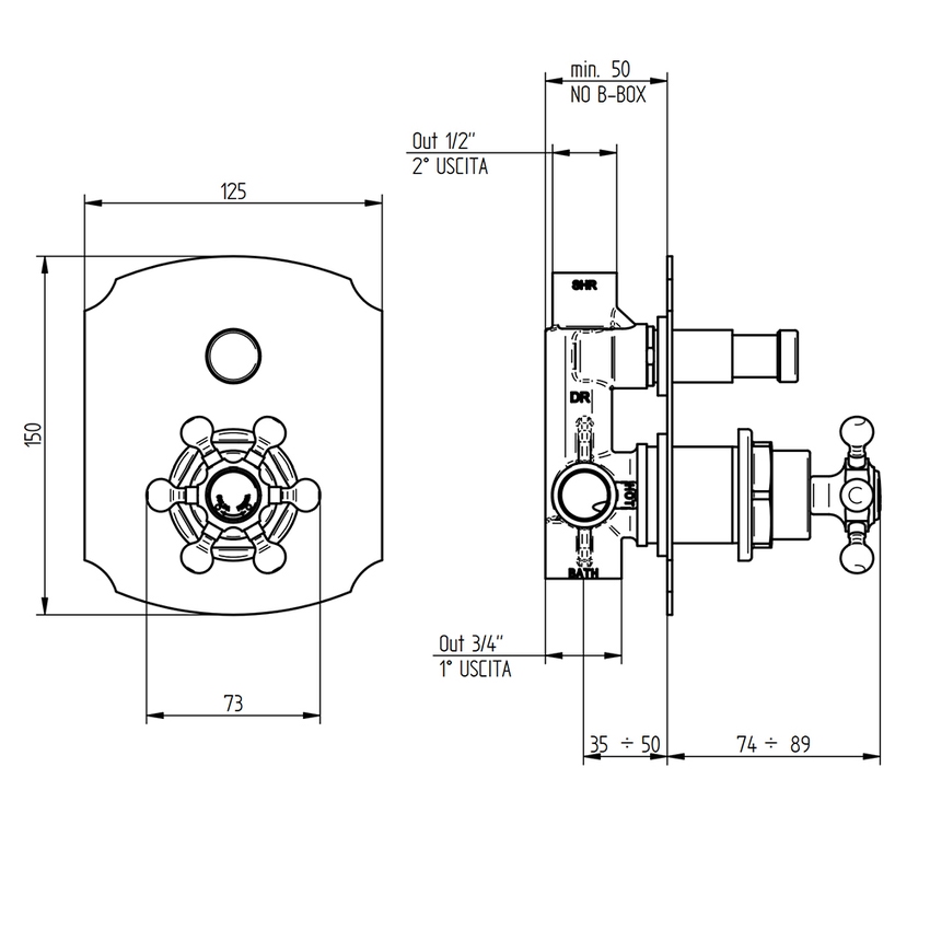 Immagine di Bellosta BRUSIN+ miscelatore a incasso con deviatore, 2 uscite, piastra Classic, senza corpo incasso, finitura cromo 01-5700/MK/E