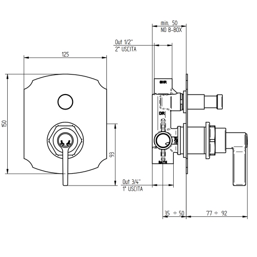 Immagine di Bellosta BRUSIN- miscelatore a incasso con deviatore, 2 uscite, piastra Classic, senza corpo incasso, finitura cromo 01-5700/MKL/E