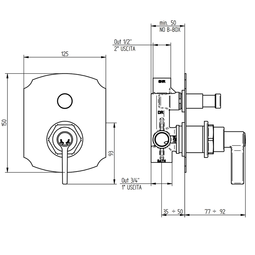 Immagine di Bellosta BRUSIN- miscelatore a incasso con deviatore, 2 uscite, piastra Classic, senza corpo incasso, finitura cromo 01-5700/MKL/E