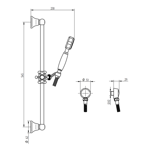 Immagine di Bellosta BRUSIN+ set saliscendi con asta, doccetta monogetto, presa d'acqua, supporto doccetta scorrevole snodato, flessibile 150 cm, finitura cromo 01-5730