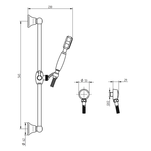 Immagine di Bellosta BRUSIN- set saliscendi con asta, doccetta monogetto, presa d'acqua, supporto doccetta scorrevole snodato, flessibile 150 cm, finitura cromo 01-5730/L