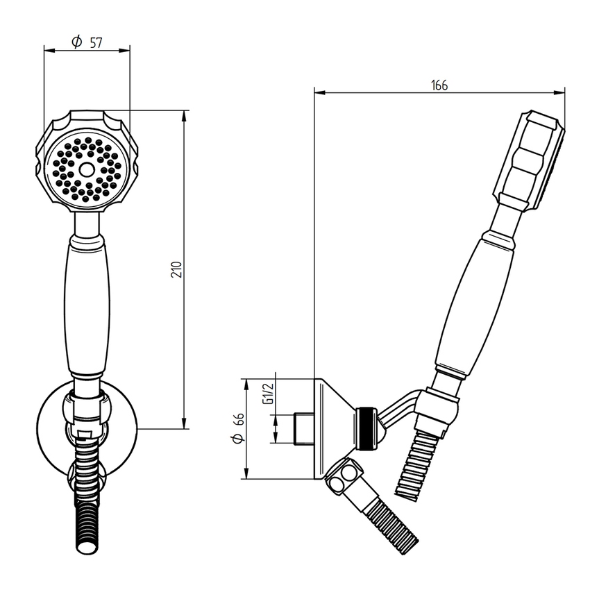 Immagine di Bellosta BRUSIN supporto doccia duplex completo: doccetta monogetto, presa acqua con supporto snodato e flessibile 150 cm, finitura cromo 01-5703/1