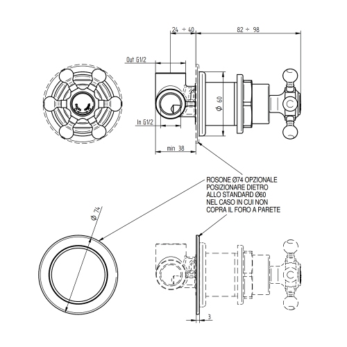 Immagine di Bellosta BRUSIN+ miscelatore Ø 7.4 cm, a incasso, remoto, senza corpo incasso, finitura cromo 01-5705/R/B/E
