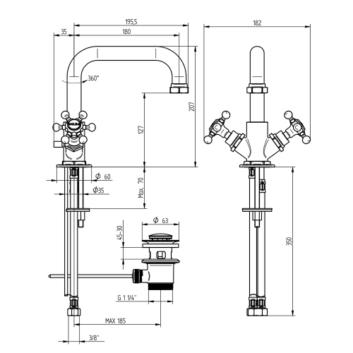 Immagine di Bellosta BRUSIN+ rubinetteria lavabo H.21 cm, monoforo, bocca girevole, con scarico, finitura cromo 01-5705/2/A