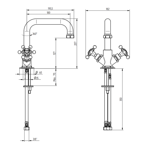 Immagine di Bellosta BRUSIN+ rubinetteria lavabo H.21 cm, monoforo, bocca girevole, senza scarico, finitura cromo 01-5705/2/A/S