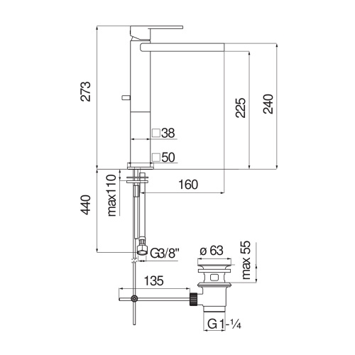 Immagine di Nobili LOOP miscelatore per bacinella H.27 cm con bocca a cascata, con scarico, finitura cromo LPC90128/1CR