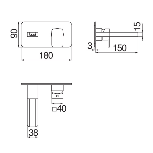 Immagine di Nobili LOOP miscelatore monocomando P.15 cm per lavabo, a parete, bocca a cascata, senza scarico, finitura cromo LPC90198CR