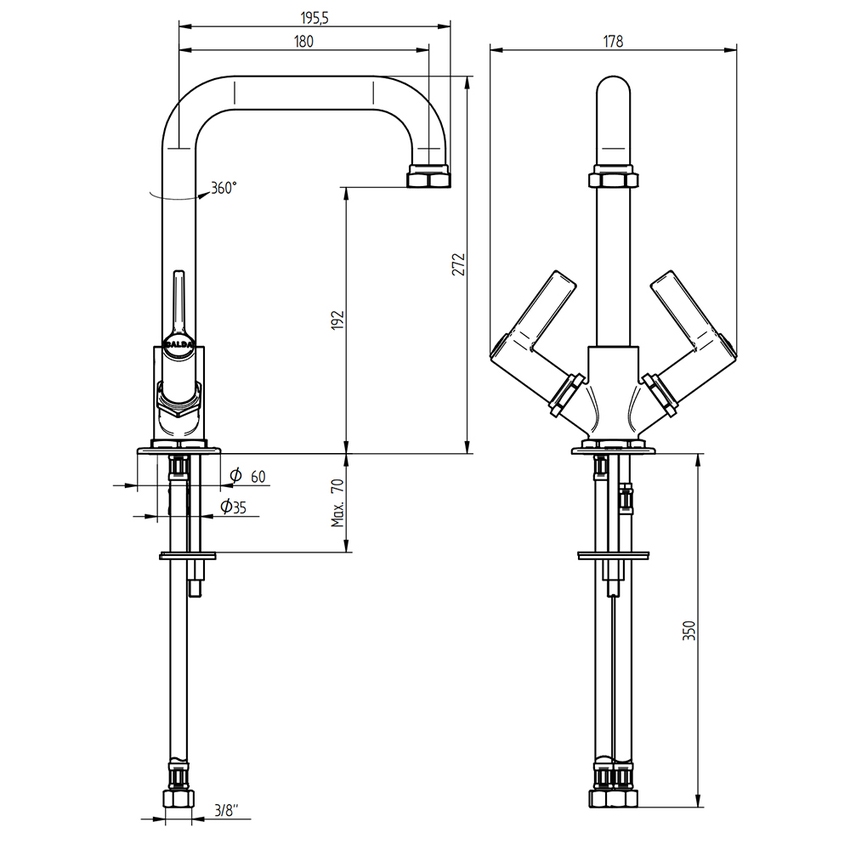 Immagine di Bellosta BRUSIN- rubinetteria lavabo H.27 cm, monoforo, bocca girevole, senza scarico, finitura cromo 01-5705/2/BL/S