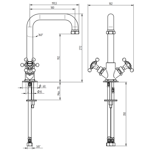 Immagine di Bellosta BRUSIN+ rubinetteria lavabo H.27 cm, monoforo, bocca girevole, senza scarico, finitura cromo 01-5705/2/B/S