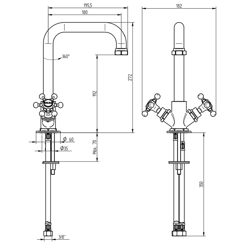 Immagine di Bellosta BRUSIN+ rubinetteria lavabo H.27 cm, monoforo, bocca girevole, senza scarico, finitura cromo 01-5705/2/B/S
