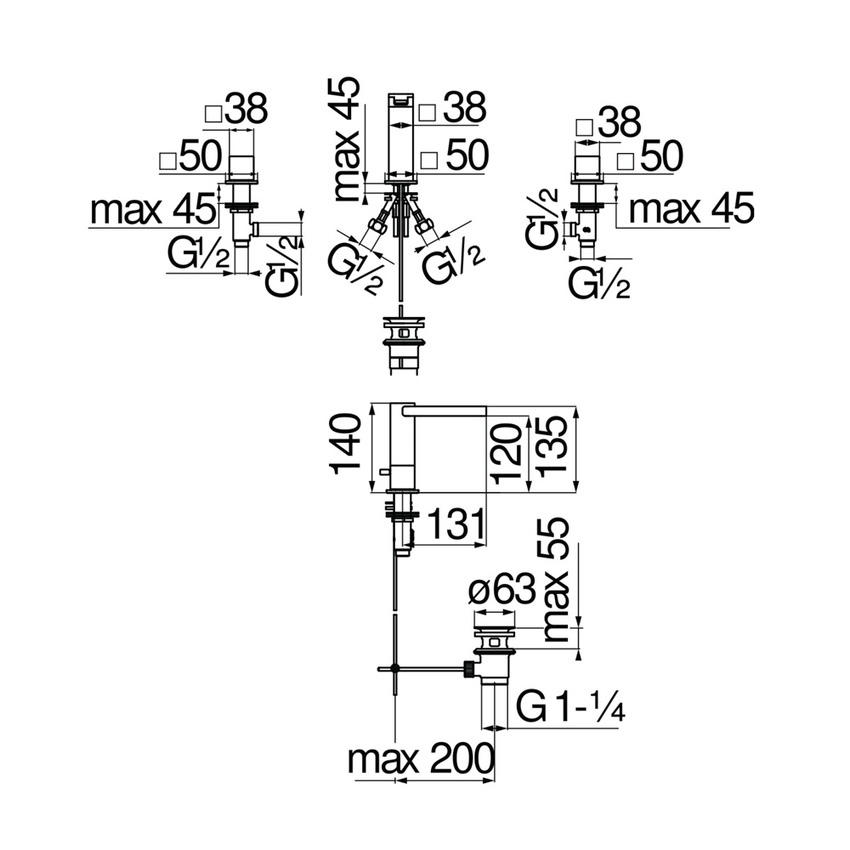 Immagine di Nobili LOOP batteria 3 fori per lavabo, con scarico e bocca a cascata, finitura cromo LPC90211/1CR