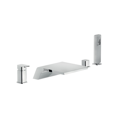 Immagine di Nobili LOOP miscelatore monocomando per bordo vasca con bocca a cascata, deviatore a 2 vie e doccetta monogetto estraibile, finitura cromo WEBK110/9LPCR