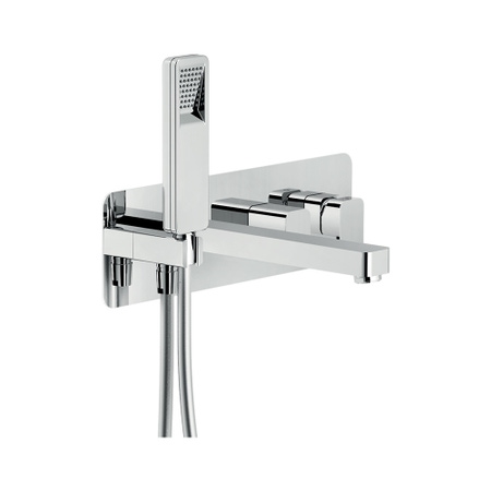 Immagine di Nobili LOOP miscelatore monocomando per vasca, incasso a parete, senza corpo incasso, a 2 vie, con deviatore, supporto doccetta, doccetta monogetto e flessibile 150 cm, finitura cromo WEBK110/90LPCR