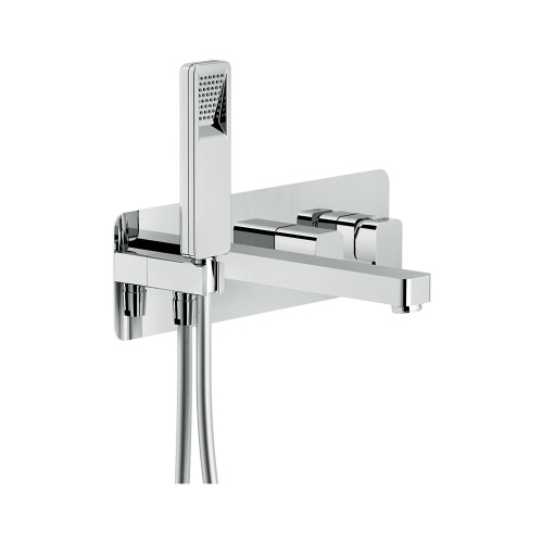 Immagine di Nobili LOOP miscelatore monocomando per vasca, incasso a parete, senza corpo incasso, a 2 vie, con deviatore, supporto doccetta, doccetta monogetto e flessibile 150 cm, finitura cromo WEBK110/90LPCR