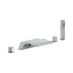 Immagine di Nobili LOOP batteria 5 fori per bordo vasca, con deviatore a 2 vie, bocca a cascata e doccetta monogetto, finitura cromo WEBK204/LPCR