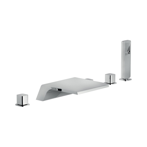 Immagine di Nobili LOOP batteria 5 fori per bordo vasca, con deviatore a 2 vie, bocca a cascata e doccetta monogetto, finitura cromo WEBK204/LPCR