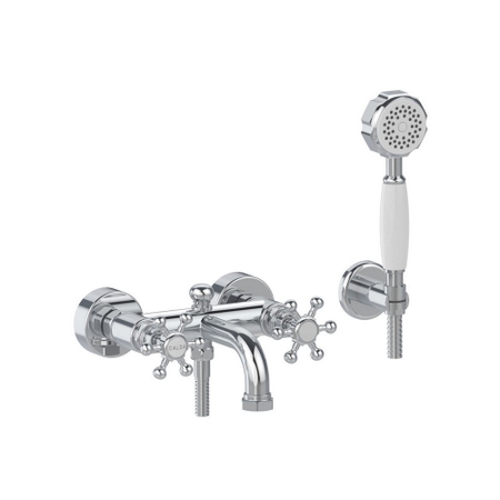 Immagine di Bellosta BRUSIN+ set rubinetteria vasca esterno, con deviatore, con docetta monogetto, flessibile 150 cm, finitura cromo 01-5701/A