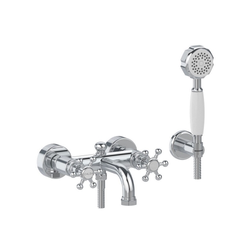 Immagine di Bellosta BRUSIN+ set rubinetteria vasca esterno, con deviatore, con docetta monogetto, flessibile 150 cm, finitura cromo 01-5701/A