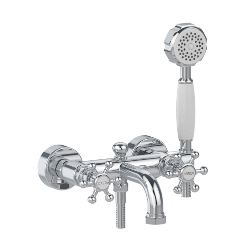 Immagine di Bellosta BRUSIN+ set rubinetteria vasca esterno, con deviatore, con docetta monogetto, flessibile 150 cm, finitura cromo 01-5701/A1