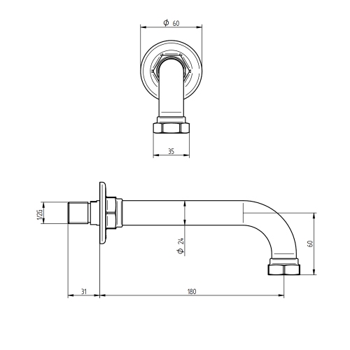 Immagine di Bellosta BRUSIN bocca vasca da parete P.18 cm, finitura cromo 01-5703