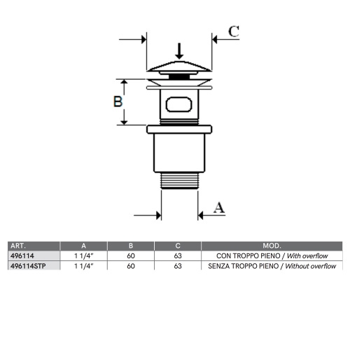 Immagine di Ghidini GOLF "IN&OUT" piletta per lavabo o bidet, senza troppopieno, 1 1/4”, finitura cromo 496114STP