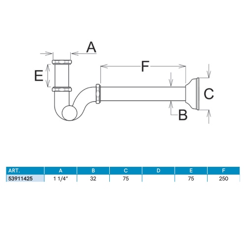 Immagine di Ghidini 2000 sifone a S per lavabo o bidet, tubo acciaio cromato spessore 0,4 mm, 1 1/4” finitura cromo 53911425