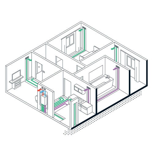 Immagine di Irsap IRSAIR B 150 P controllo L Unità di ventilazione da incasso a doppio flusso con recupero di calore, con controllo remoto touch screen URED015BRL00P