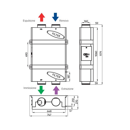 Immagine di Irsap IRSAIR B 220 P controllo L Unità di ventilazione da incasso a doppio flusso con recupero di calore, con controllo remoto touch screen URED022BRL00P