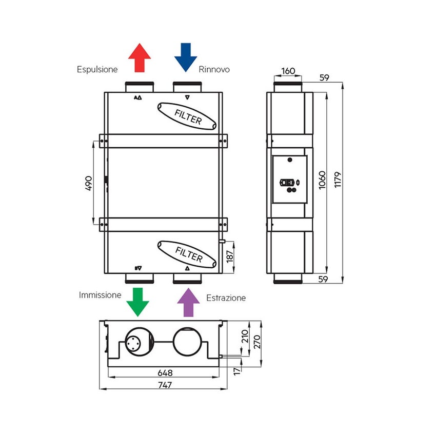 Immagine di Irsap IRSAIR B 220 P controllo L Unità di ventilazione da incasso a doppio flusso con recupero di calore, con controllo remoto touch screen URED022BRL00P