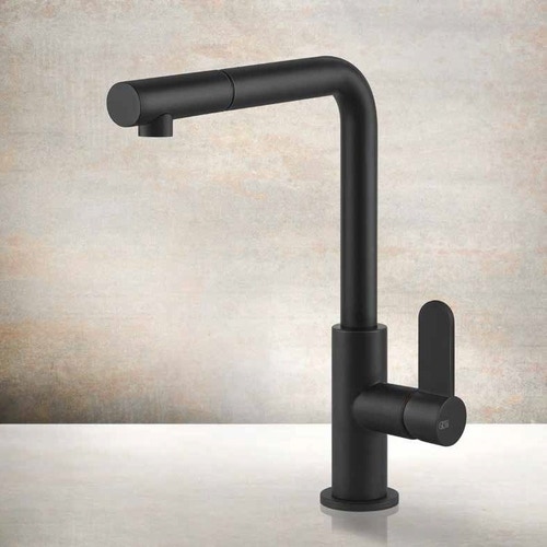 Immagine di Gessi HELIUM miscelatore monocomando, con canna girevole doccetta estraibile mono getto, colore nero finitura opaco 50103#299