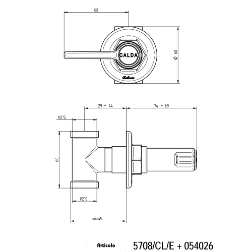Immagine di Bellosta BRUSIN- rubinetto d'arresto "calda", senza corpo incasso, finitura cromo 01-5708/CL/E