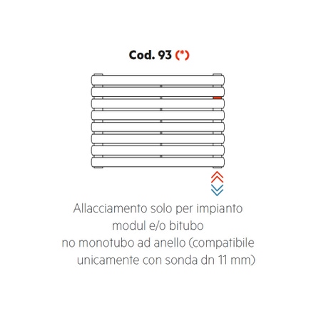 Immagine di Irsap allacciamento solo per impianto modul e/o bitubo, no monotubo ad anello ( compatibile unicamente con sonda dn 11 mm), orientazione del radiatore orizzontale Cod.93H