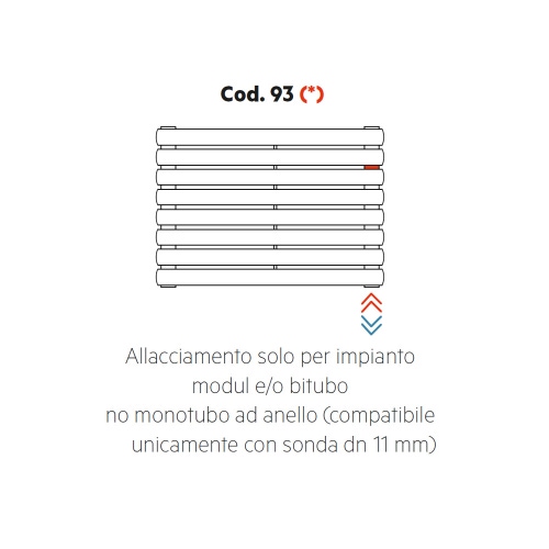 Immagine di Irsap allacciamento solo per impianto modul e/o bitubo, no monotubo ad anello ( compatibile unicamente con sonda dn 11 mm), orientazione del radiatore orizzontale Cod.93H