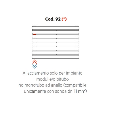 Immagine di Irsap allacciamento solo per impianto modul e/o bitubo, no monotubo ad anello ( compatibile unicamente con sonda dn 11 mm), orientazione del radiatore orizzontale Cod.92H
