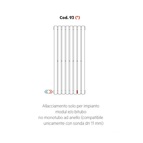 Immagine di Irsap allacciamento solo per impianto modul e/o bitubo, no monotubo ad anello (compatibile unicamente con sonda dn11 mm), orientazione del radiatore verticale Cod.93A