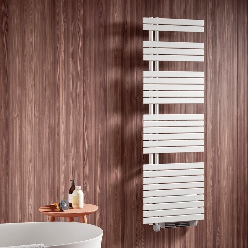 Immagine di Irsap SOUL AIR ELETTRICO scaldasalviette, 19 tubi, 4 intervalli, H.147,8 L.55 P.11 cm, attacco sinistro, con resistenza booster da 1000 Watt, colore bianco finitura opaco SML055ZJ8IR01NNN01