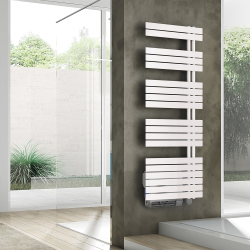 Immagine di Irsap SOUL AIR ELETTRICO scaldasalviette, 19 tubi, 4 intervalli, H.147,8 L.55 P.11 cm, attacco destro, con resistenza booster da 1000 Watt, colore bianco finitura opaco SUL055ZJ8IR01NNN01