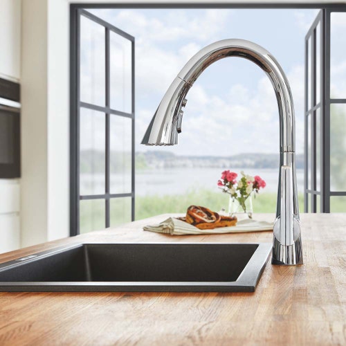 Immagine di Grohe ZEDRA miscelatore monocomando H.40 cm per lavello con doccetta estraibile, finitura cromo 32294002