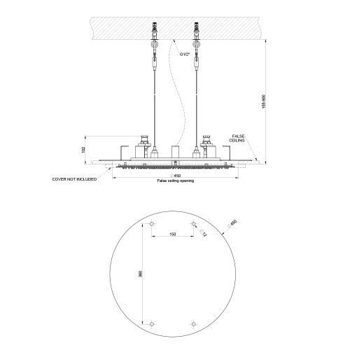 Immagine di Gessi MINIMALI sistema doccia per installazione a controsoffitto Ø 50 cm, con funzione pioggia, da completare con cover estetica, finitura mirror steel 57903#238
